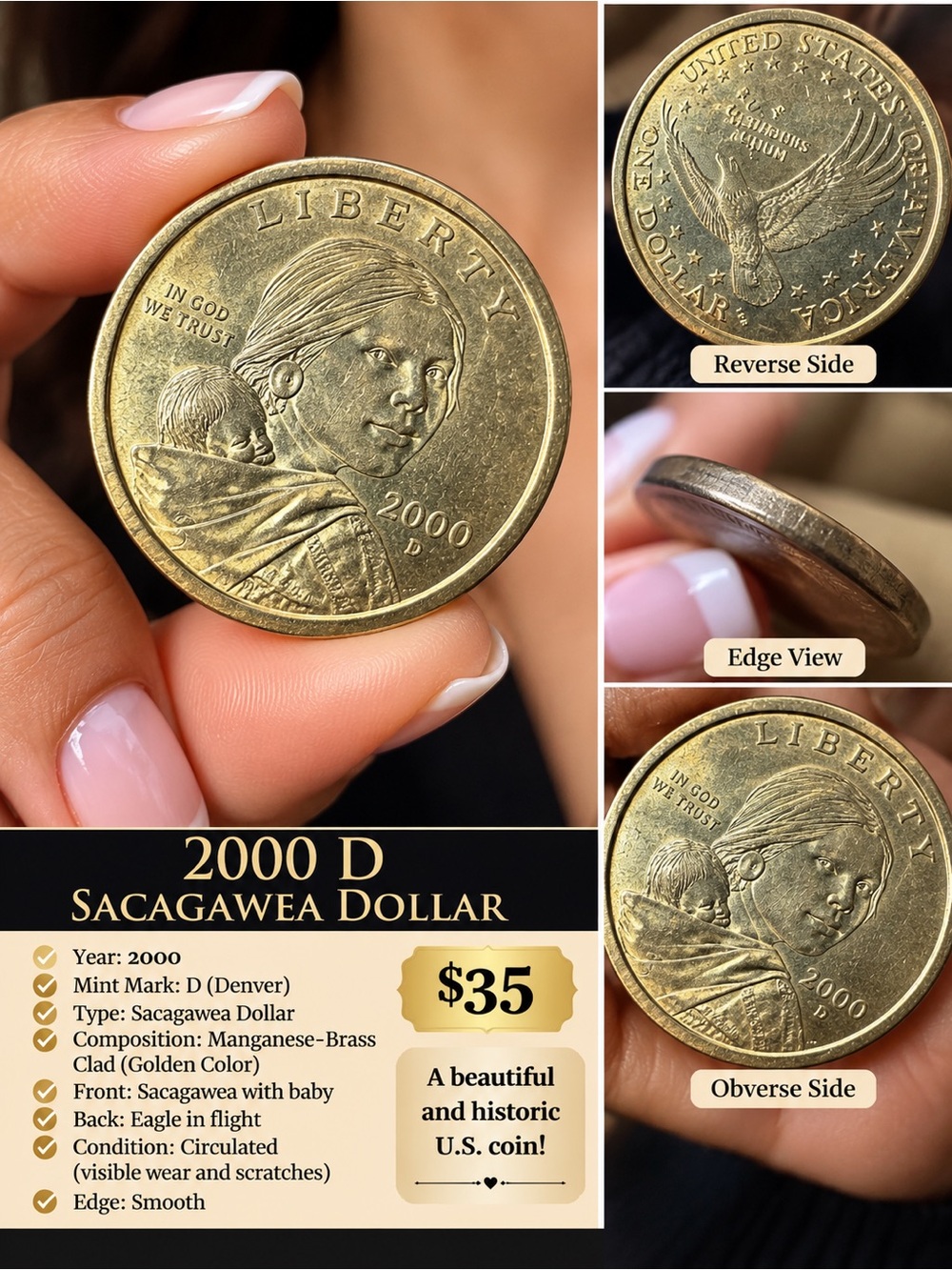 2000 D Sacagawea Dollar - Golden Brass Finish